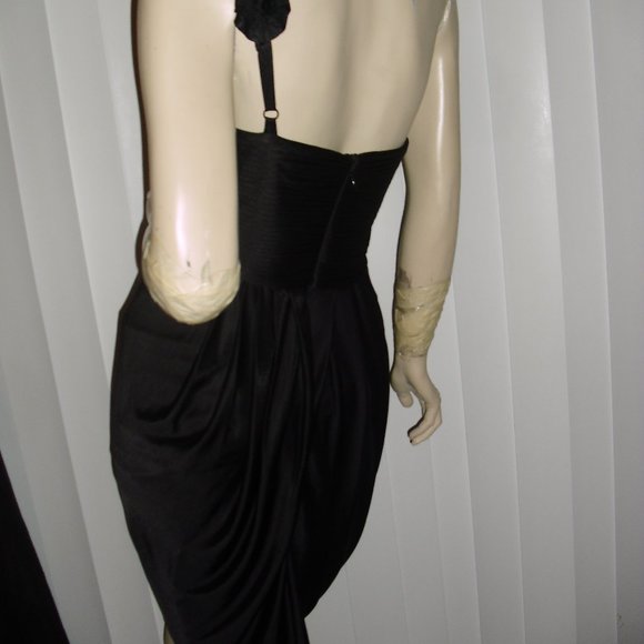 BCBG,black,ruched,off shoulder,ruffled srap,large bow,draped tulip skirt,UNIQUE - Picture 8 of 8